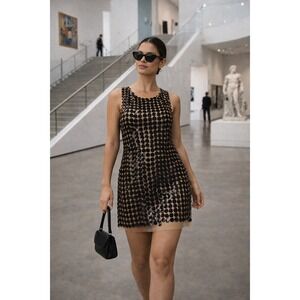 H&M Studio Black Sequin Mesh Sheer Sleeveless Mini Dress size 6